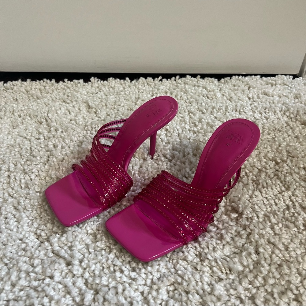 Zara pink strappy rhinestone heeled sandals